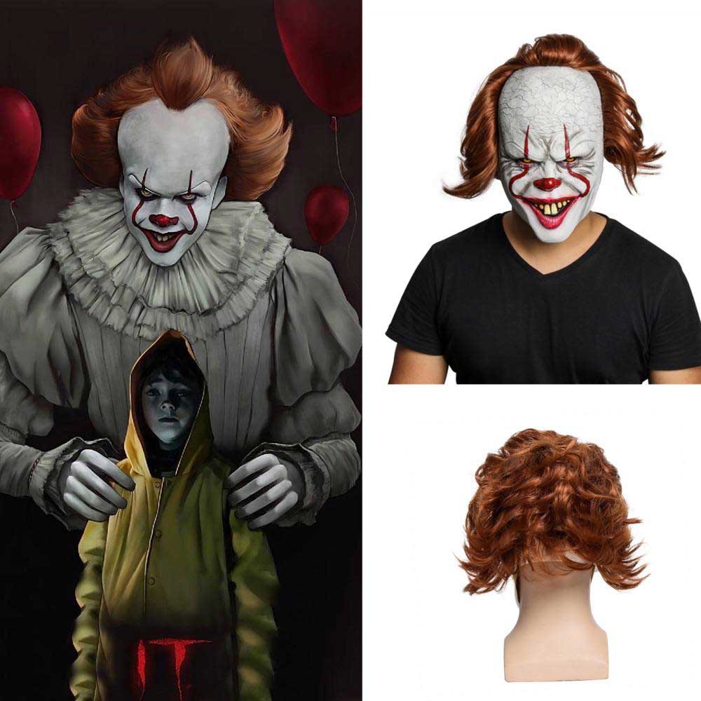 It Chapter 2 Pennywise Scary Halloween Cosplay Latex Mask Stephen King's It Costume Wig-Takerlama