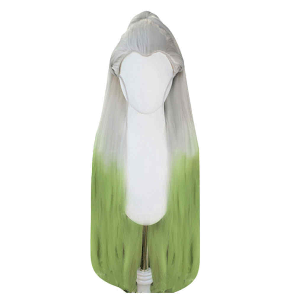 Anime Demon Slayer Kimetsu no Yaiba Daki White Green Hair Wig-