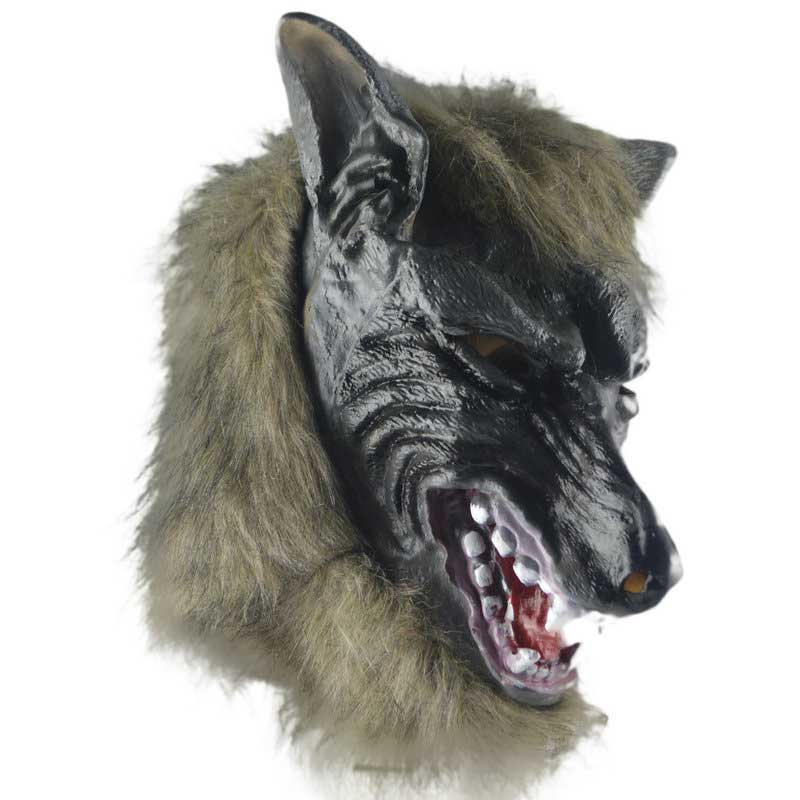 Creepy Cosplay Latex Rubber Wolf Head Hair Horror Mask Gloves For Masquerade Halloween Party