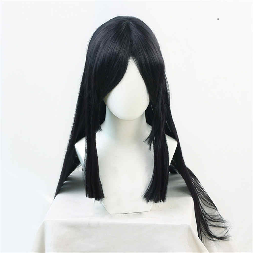 Demon Slayer Kimetsu no Yaiba Nakime Black Long Straight Cosplay Wig Biwa Demon Twelve Kizuki Heat Resistant Synthetic Hair-Takeroala