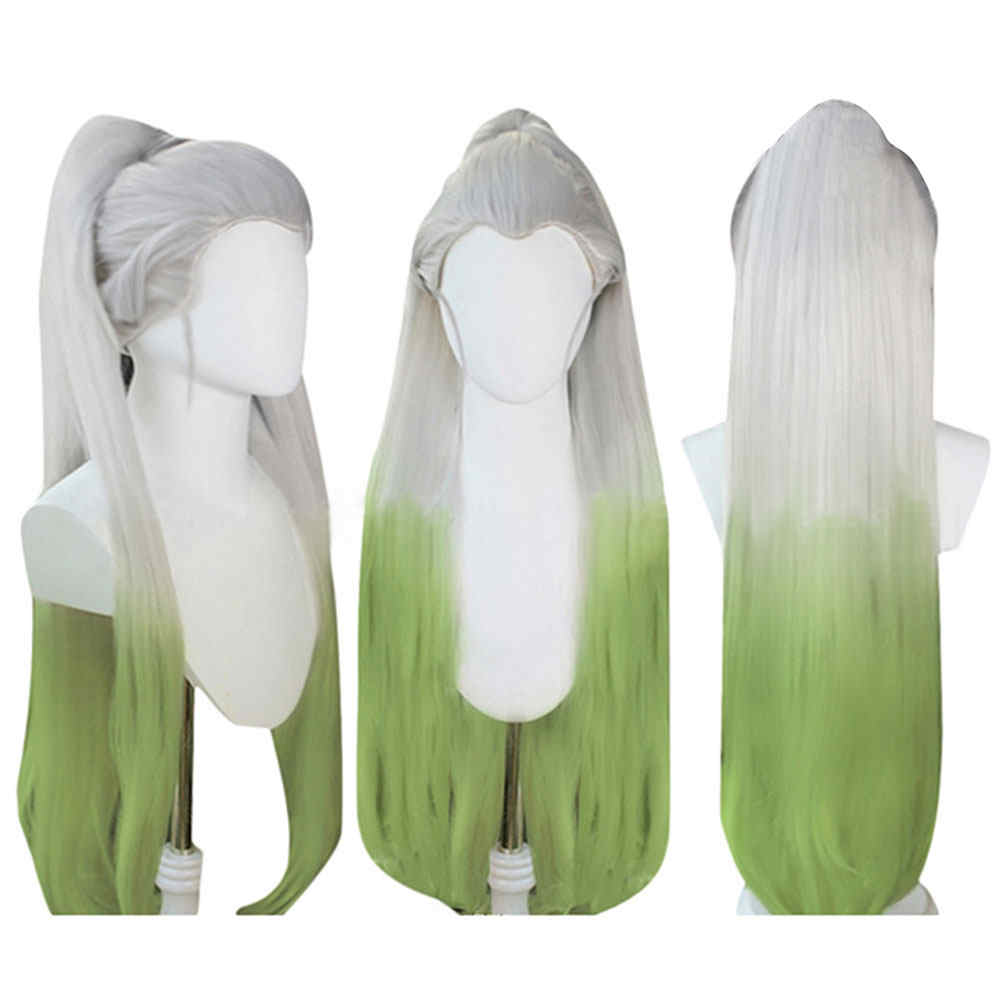 Anime Demon Slayer Kimetsu no Yaiba Daki White Green Hair Wig-