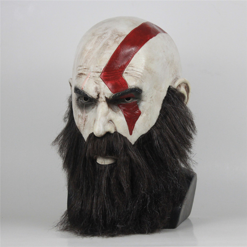 Game God of War 4 Mask with Beard Cosplay Kratos Horror Latex Masks Helmet Halloween Scary Party Props DropShipping