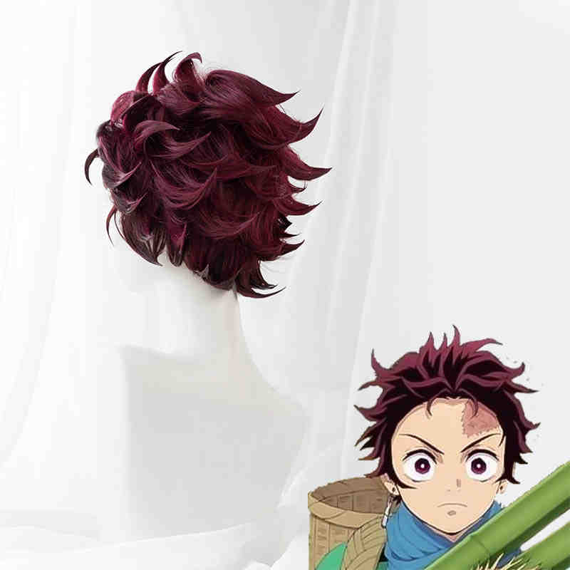 Tanjirou Kamado Short Cospaly Synthetic Wig Anime Demon Slayer Kimetsu no Yaiba 