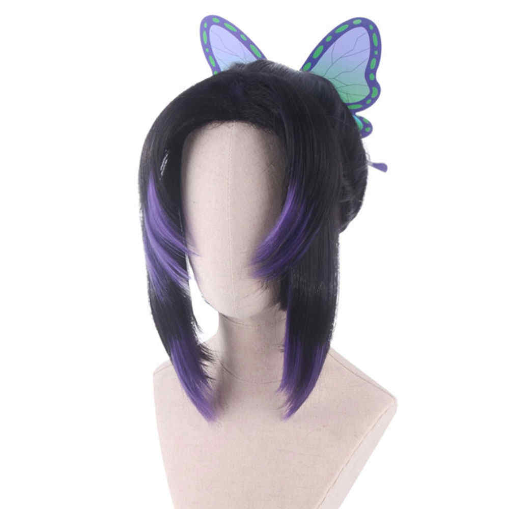 Demon Slayer: Kimetsu no Yaiba Shinobu Kocho Cosplay Wig 35cm Short Black Purple Gradient Demon Slaying Corps