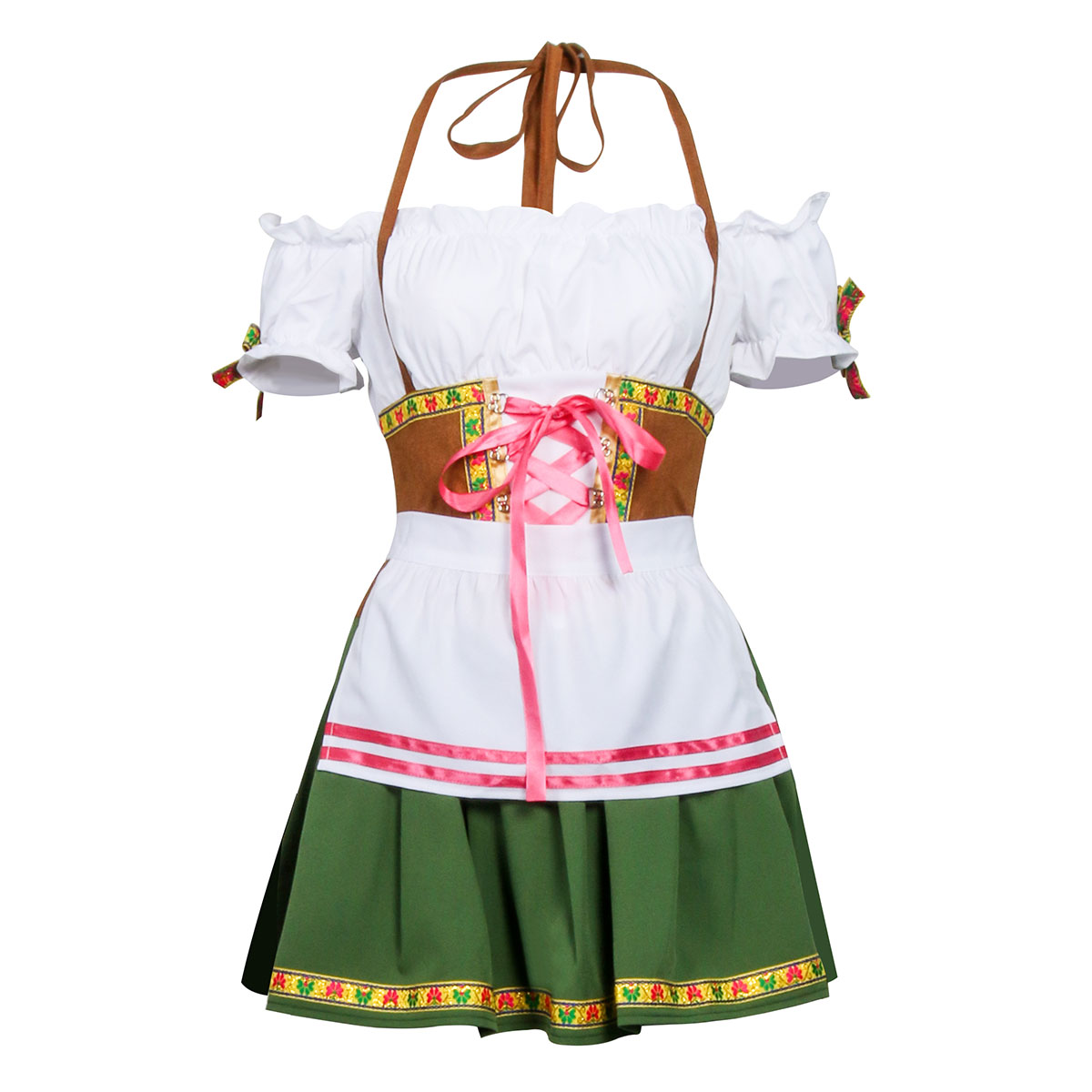 Women's German Dirndl Dress Fraulein Off Shoulder Oktoberfest Beer Girl Costume-Takerlama